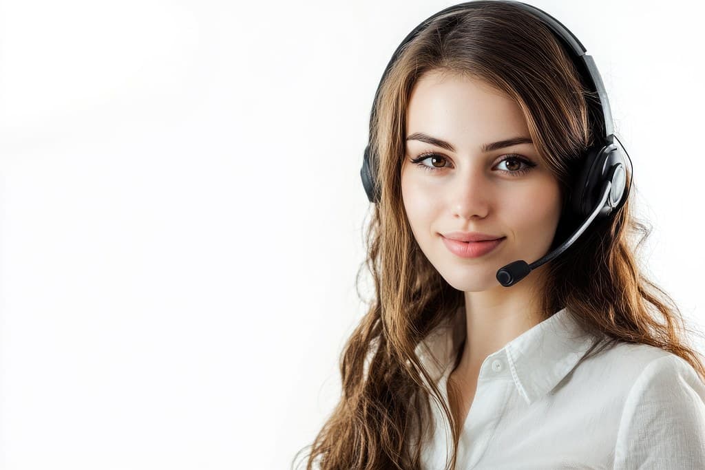 A front-desk phone and headset on a tidy office reception counter